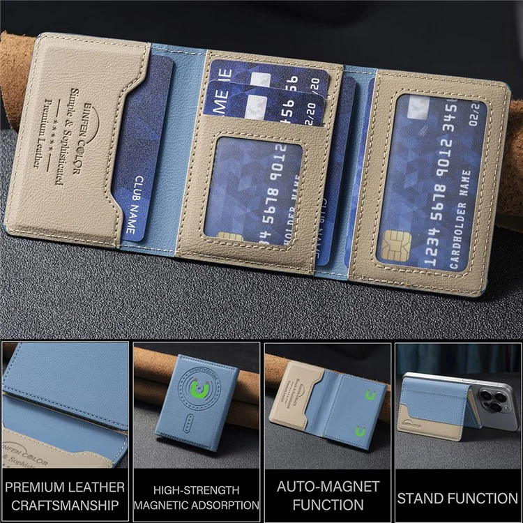 BINFEN COLOR BFK18 Magnetic Phone Card Holder Kickstand Splicing Color Matte Card Bag Horizontal - Baby Blue