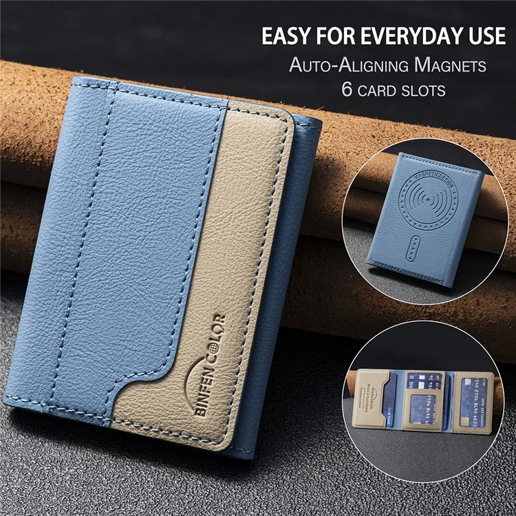 BINFEN COLOR BFK18 Magnetic Phone Card Holder Kickstand Splicing Color Matte Card Bag Horizontal - Baby Blue