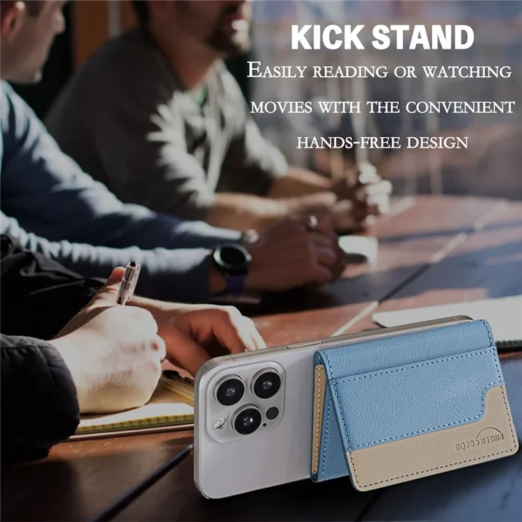 BINFEN COLOR BFK18 Magnetic Phone Card Holder Kickstand Splicing Color Matte Card Bag Horizontal - Baby Blue