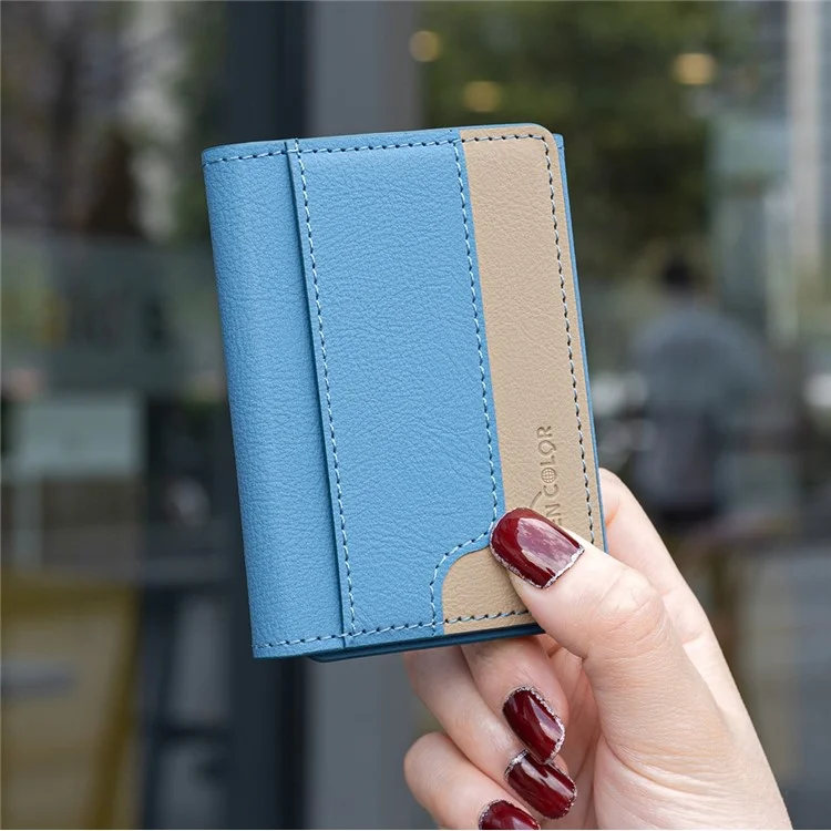 BINFEN COLOR BFK18 Magnetic Phone Card Holder Kickstand Splicing Color Matte Card Bag Horizontal - Baby Blue