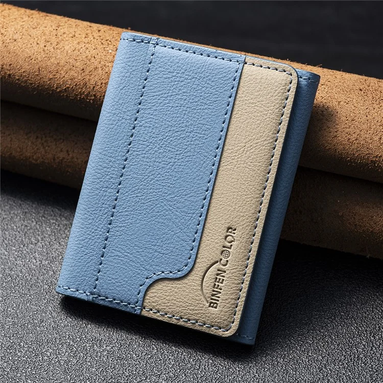 BINFEN COLOR BFK18 Magnetic Phone Card Holder Kickstand Splicing Color Matte Card Bag Horizontal - Baby Blue