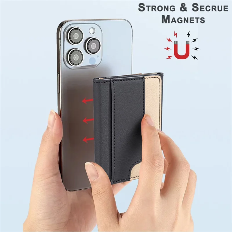 BINFEN COLOR BFK18 Magnetic Phone Card Holder Kickstand Splicing Color Matte Card Bag Horizontal - Black
