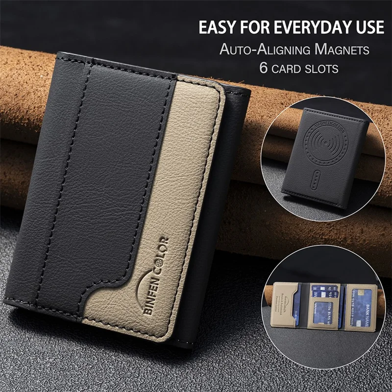 BINFEN COLOR BFK18 Magnetic Phone Card Holder Kickstand Splicing Color Matte Card Bag Horizontal - Black