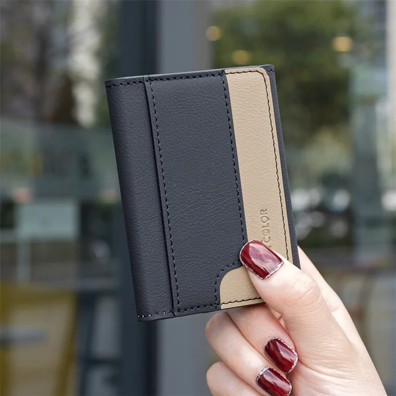 BINFEN COLOR BFK18 Magnetic Phone Card Holder Kickstand Splicing Color Matte Card Bag Horizontal - Black