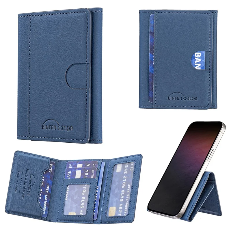 BINFEN COLOR BFK19 Magnetic Phone Card Holder Kickstand Slim Matte Card Bag Horizontal - Blue