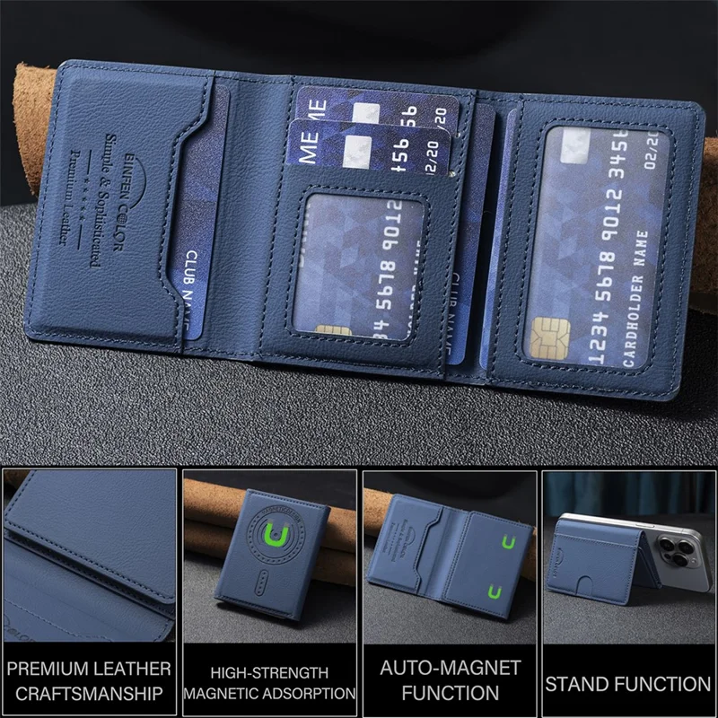 BINFEN COLOR BFK19 Magnetic Phone Card Holder Kickstand Slim Matte Card Bag Horizontal - Blue