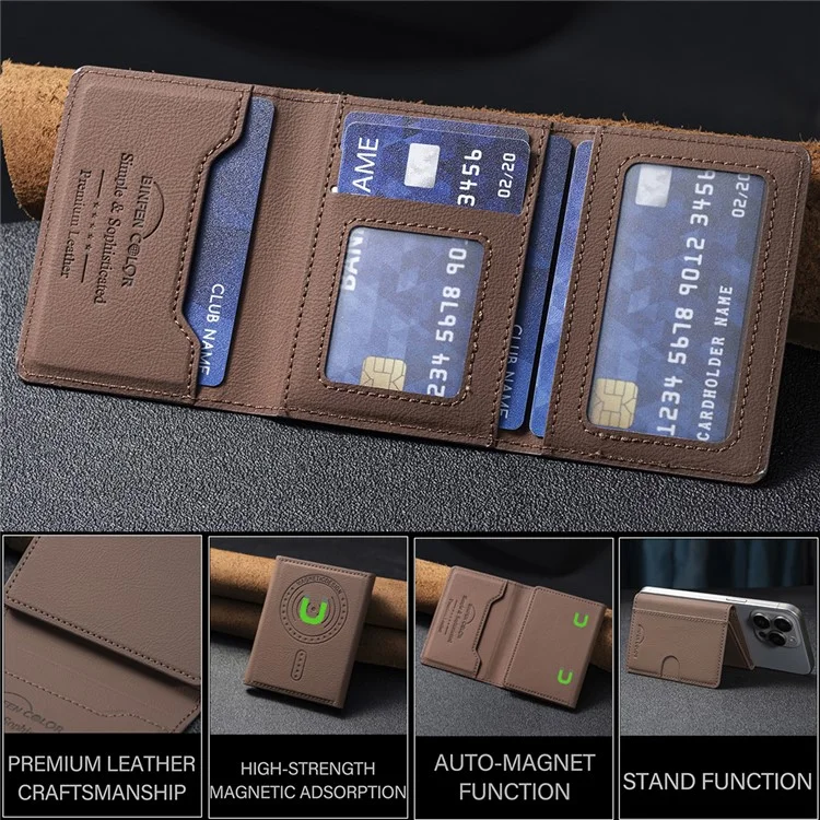 BINFEN COLOR BFK19 Магнитный держатель для карт на телефоне с подставкой, тонкий матовый чехол для карт в горизонтальном положении - Коричневый