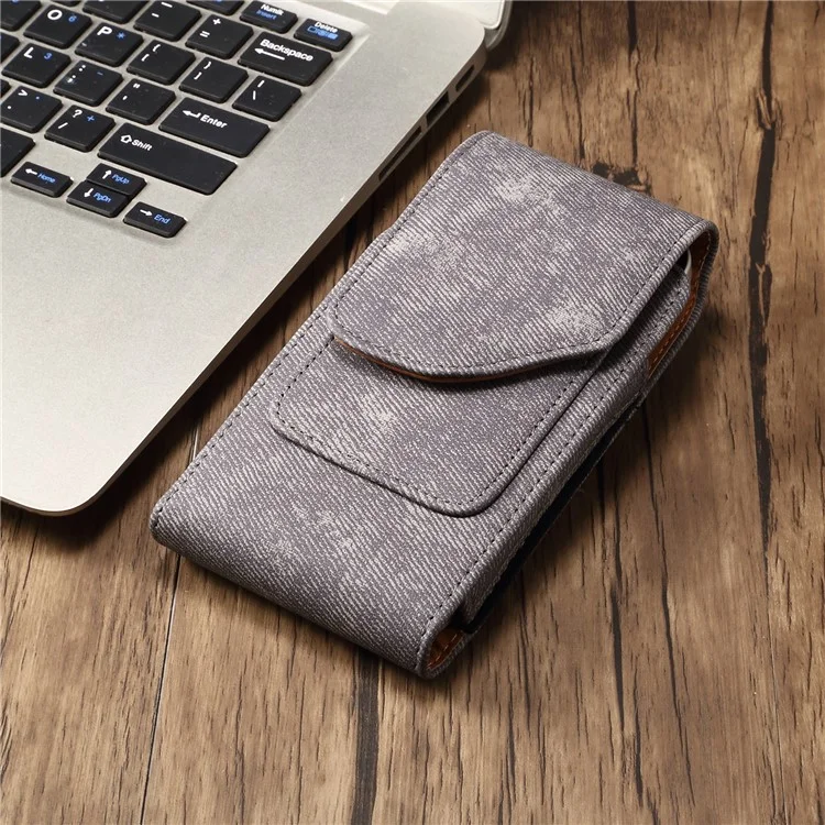 Custodia per telefono da 6,7 / 6,9 pollici con clip per cintura in pelle e texture in tessuto jeans per iPhone 16 Pro Max / Samsung Galaxy S25 Ultra / S24 Ultra - Grigio