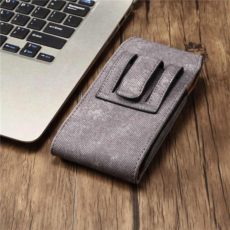 Custodia per telefono da 6,7 / 6,9 pollici con clip per cintura in pelle e texture in tessuto jeans per iPhone 16 Pro Max / Samsung Galaxy S25 Ultra / S24 Ultra - Grigio