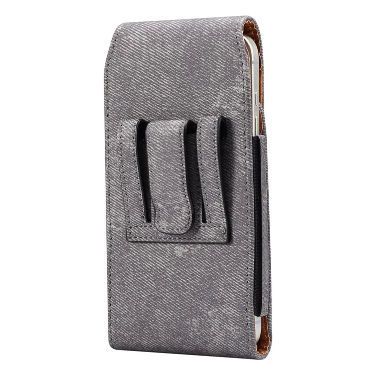 Custodia per telefono da 6,7 / 6,9 pollici con clip per cintura in pelle e texture in tessuto jeans per iPhone 16 Pro Max / Samsung Galaxy S25 Ultra / S24 Ultra - Grigio