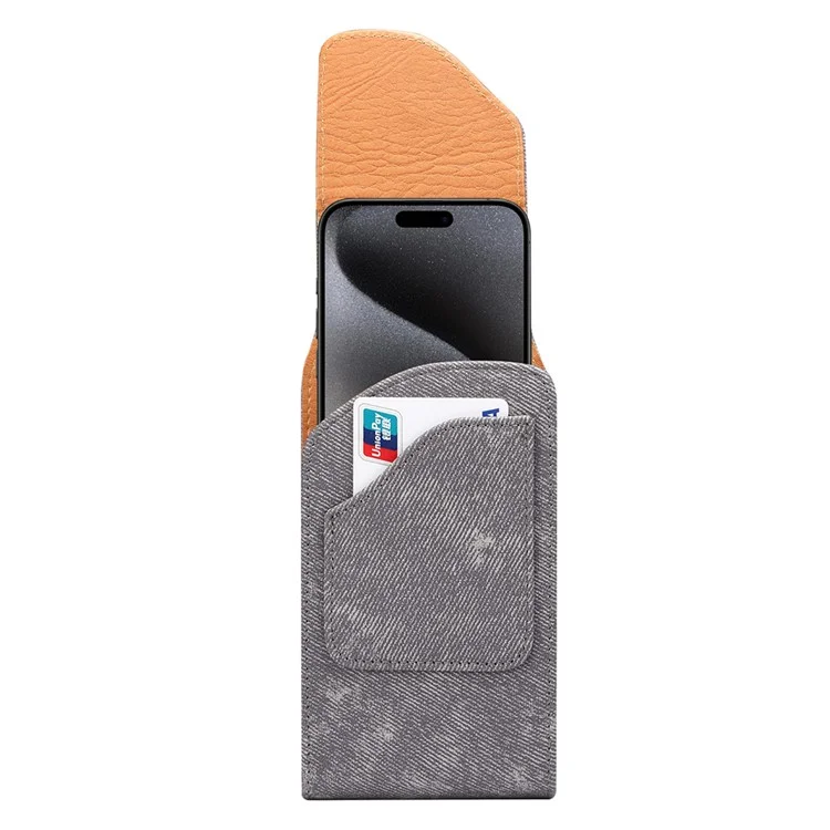 Custodia per telefono da 6,7 / 6,9 pollici con clip per cintura in pelle e texture in tessuto jeans per iPhone 16 Pro Max / Samsung Galaxy S25 Ultra / S24 Ultra - Grigio