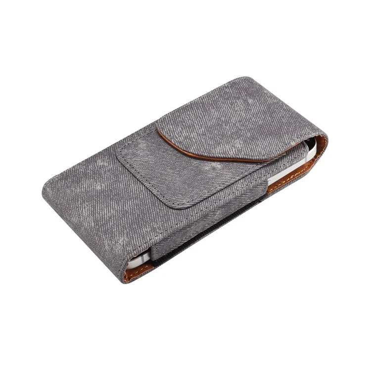 Custodia per telefono da 6,7 / 6,9 pollici con clip per cintura in pelle e texture in tessuto jeans per iPhone 16 Pro Max / Samsung Galaxy S25 Ultra / S24 Ultra - Grigio