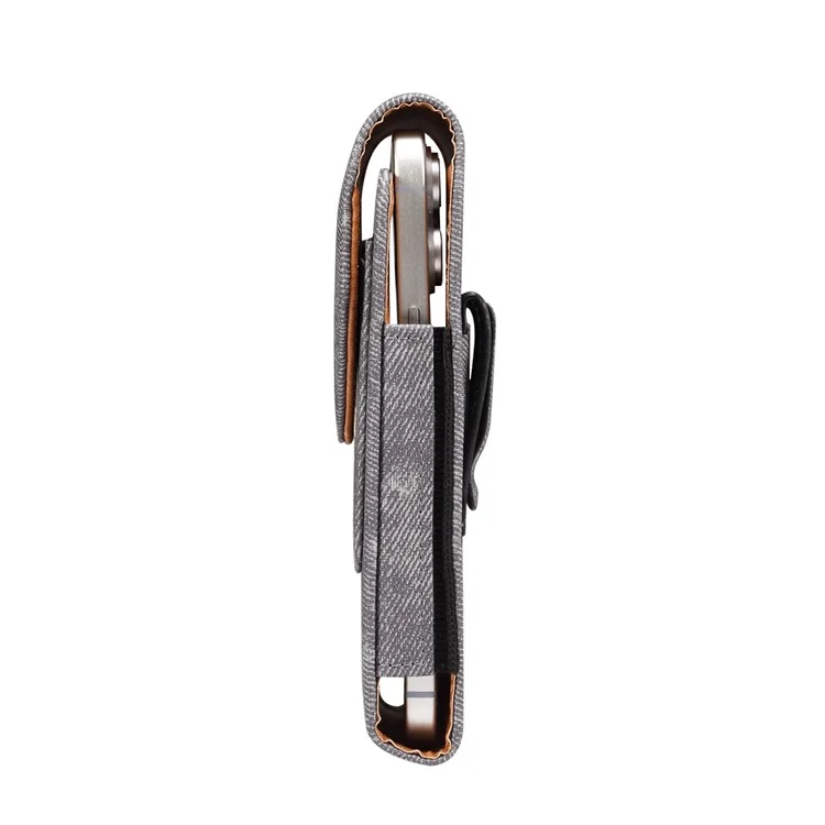 Custodia per telefono da 6,7 / 6,9 pollici con clip per cintura in pelle e texture in tessuto jeans per iPhone 16 Pro Max / Samsung Galaxy S25 Ultra / S24 Ultra - Grigio