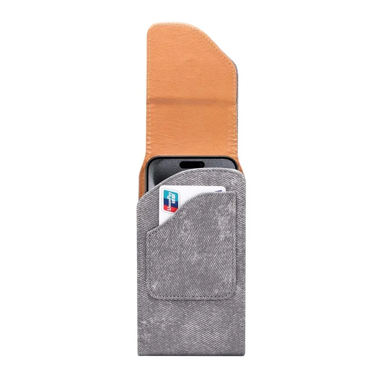 Custodia per telefono da 6,7 / 6,9 pollici con clip per cintura in pelle e texture in tessuto jeans per iPhone 16 Pro Max / Samsung Galaxy S25 Ultra / S24 Ultra - Grigio