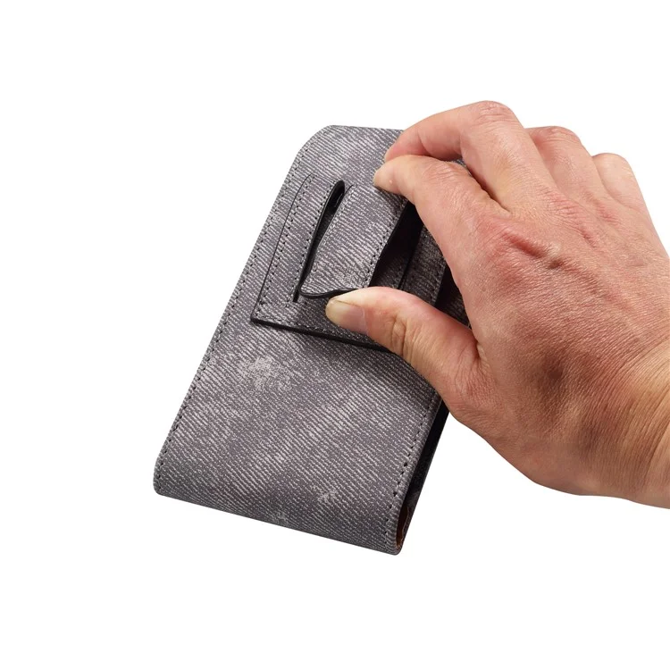 Custodia per telefono da 6,7 / 6,9 pollici con clip per cintura in pelle e texture in tessuto jeans per iPhone 16 Pro Max / Samsung Galaxy S25 Ultra / S24 Ultra - Grigio