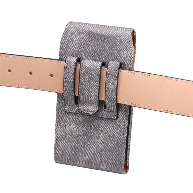 Custodia per telefono da 6,7 / 6,9 pollici con clip per cintura in pelle e texture in tessuto jeans per iPhone 16 Pro Max / Samsung Galaxy S25 Ultra / S24 Ultra - Grigio