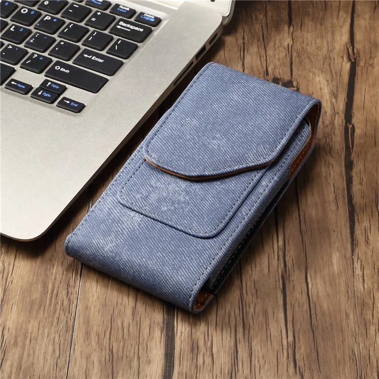 Custodia per telefono da 7,2 pollici con clip da cintura in stile jeans per Huawei Mate 40 Lite / Mate 20 X / Xiaomi Mi Max, borsa in pelle con tasca per carte - Blu
