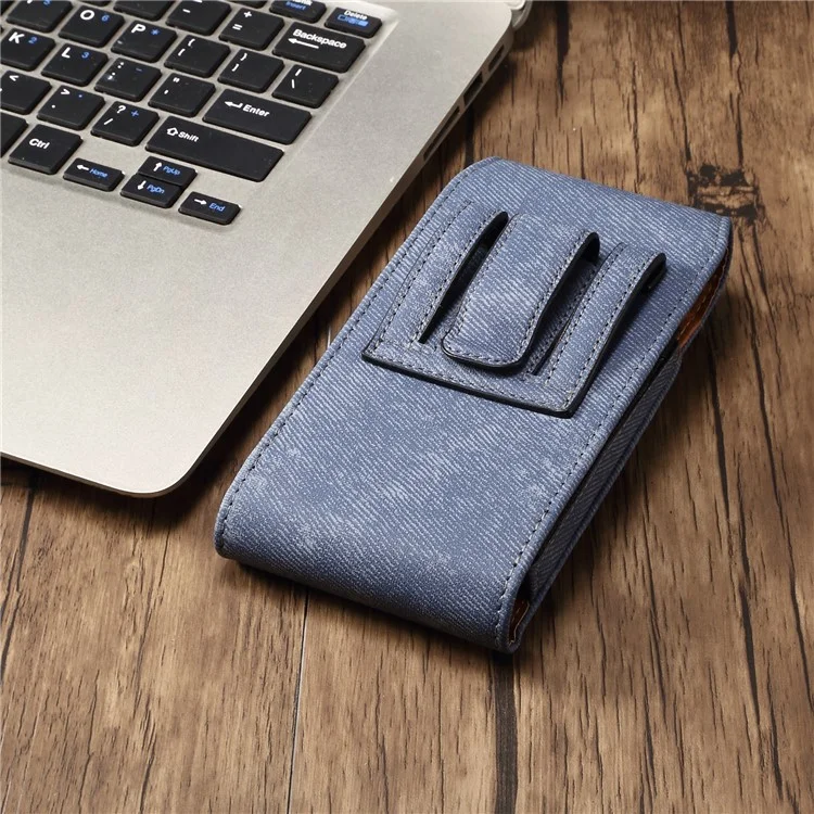 Custodia per telefono da 7,2 pollici con clip da cintura in stile jeans per Huawei Mate 40 Lite / Mate 20 X / Xiaomi Mi Max, borsa in pelle con tasca per carte - Blu