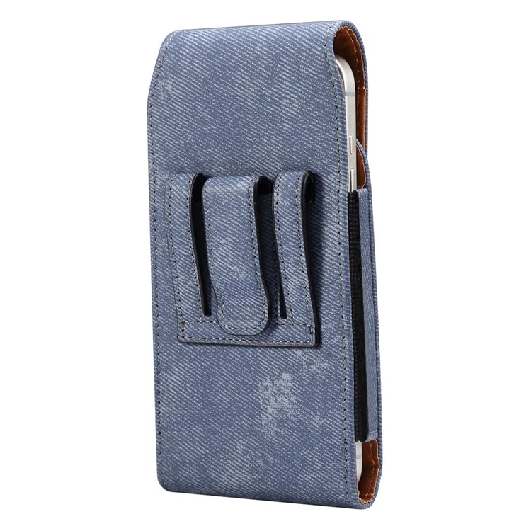 Custodia per telefono da 7,2 pollici con clip da cintura in stile jeans per Huawei Mate 40 Lite / Mate 20 X / Xiaomi Mi Max, borsa in pelle con tasca per carte - Blu