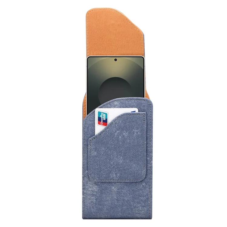 Custodia per telefono da 7,2 pollici con clip da cintura in stile jeans per Huawei Mate 40 Lite / Mate 20 X / Xiaomi Mi Max, borsa in pelle con tasca per carte - Blu