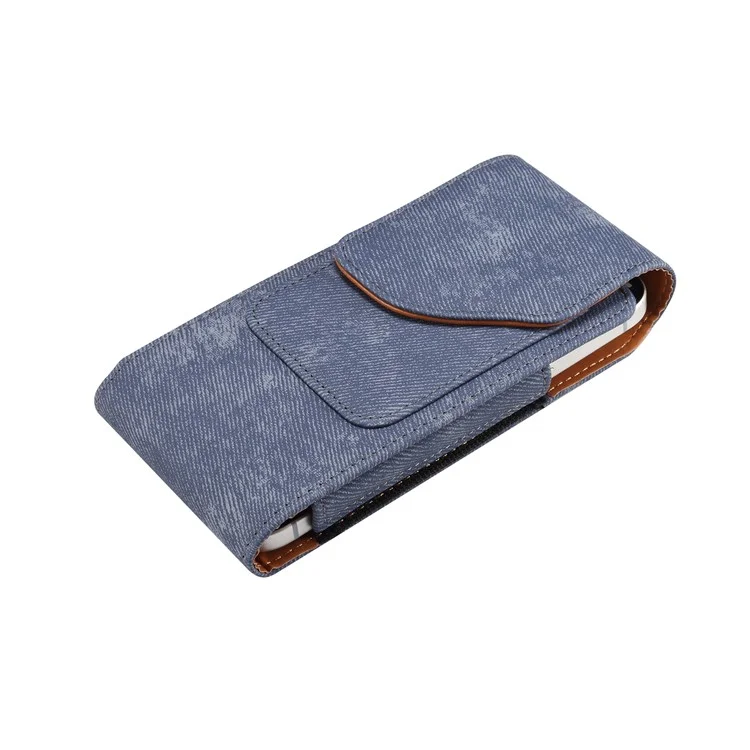 Custodia per telefono da 7,2 pollici con clip da cintura in stile jeans per Huawei Mate 40 Lite / Mate 20 X / Xiaomi Mi Max, borsa in pelle con tasca per carte - Blu
