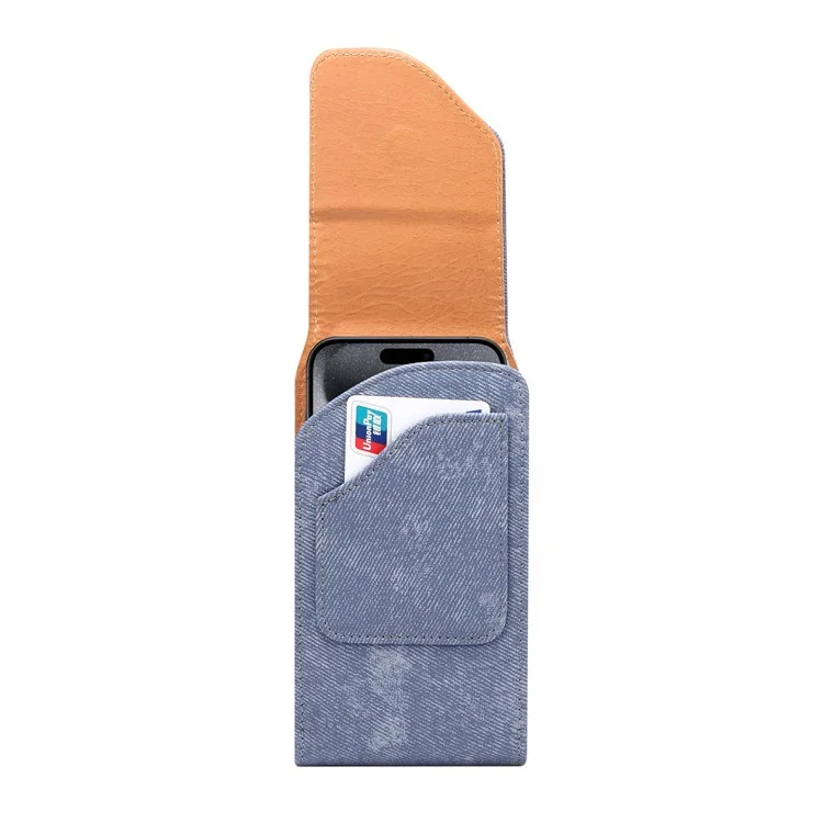 Custodia per telefono da 7,2 pollici con clip da cintura in stile jeans per Huawei Mate 40 Lite / Mate 20 X / Xiaomi Mi Max, borsa in pelle con tasca per carte - Blu