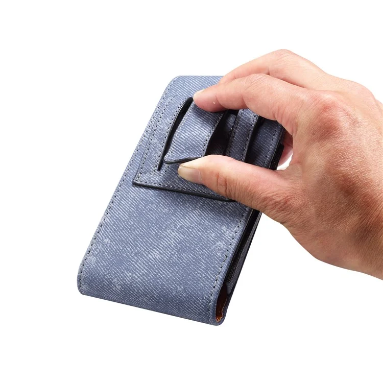 Custodia per telefono da 7,2 pollici con clip da cintura in stile jeans per Huawei Mate 40 Lite / Mate 20 X / Xiaomi Mi Max, borsa in pelle con tasca per carte - Blu