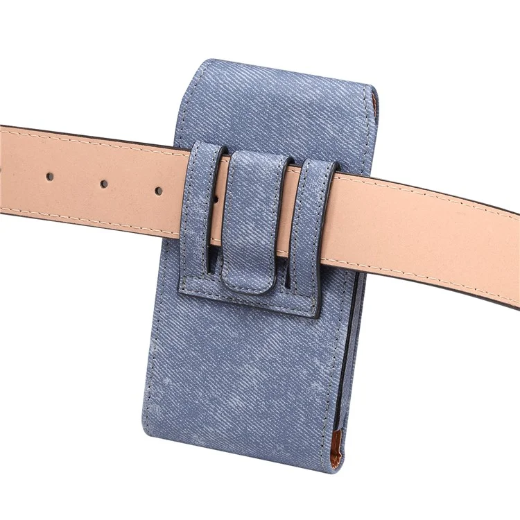 Custodia per telefono da 7,2 pollici con clip da cintura in stile jeans per Huawei Mate 40 Lite / Mate 20 X / Xiaomi Mi Max, borsa in pelle con tasca per carte - Blu