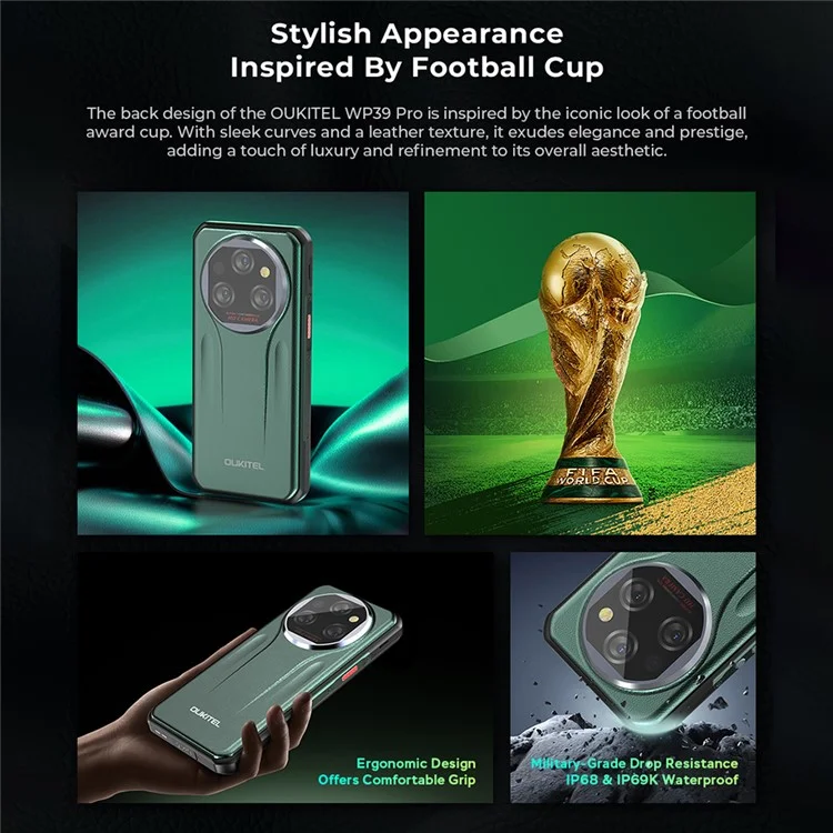OUKITEL WP39 Pro Smartphone Resistente Android 6,6 Pulgadas 5G Dimensity 6300 12GB + 512GB Batería de 11000mAh Cámara de 64MP - Verde