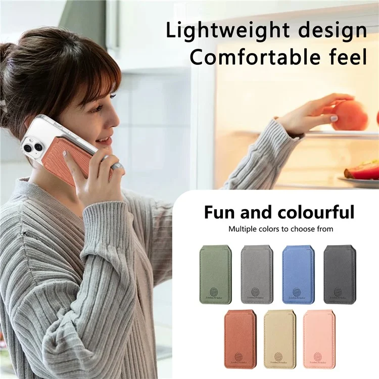 MC-W28 Porte-carte Ultra-Fin Magnétique pour Téléphone avec Blocage RFID, Motif Sergé et Support, Marron
