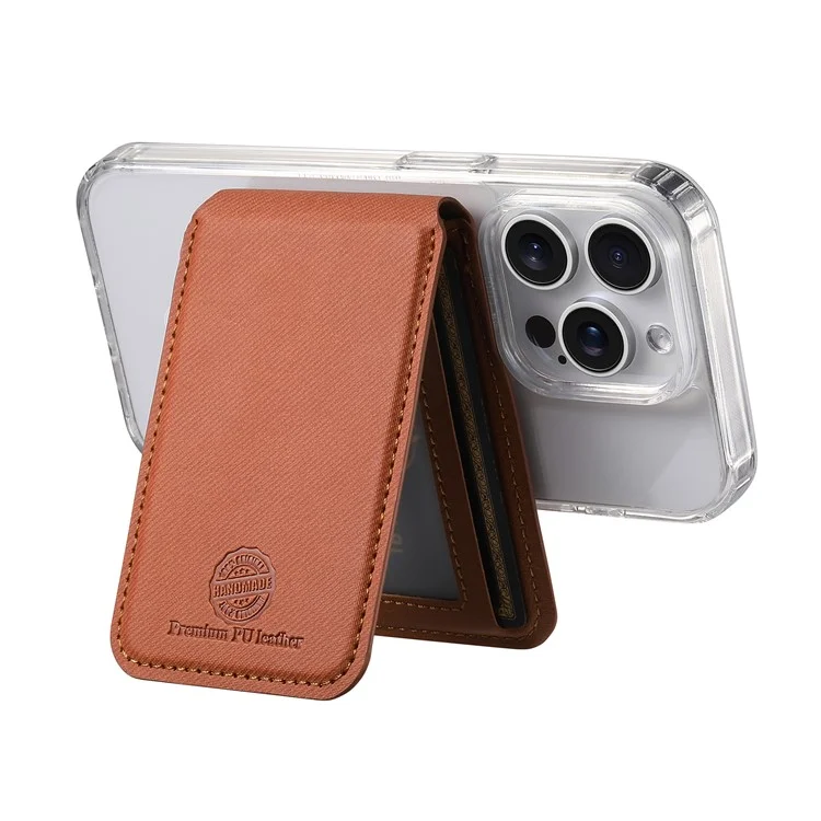 MC-W28 Porte-carte Ultra-Fin Magnétique pour Téléphone avec Blocage RFID, Motif Sergé et Support, Marron