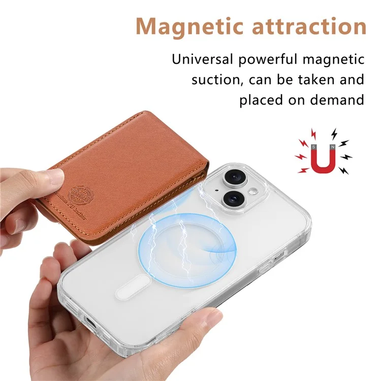MC-W28 Porte-carte Ultra-Fin Magnétique pour Téléphone avec Blocage RFID, Motif Sergé et Support, Marron