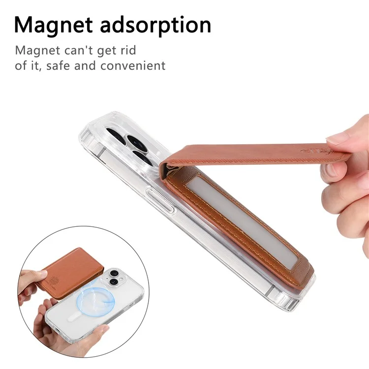 MC-W28 Porte-carte Ultra-Fin Magnétique pour Téléphone avec Blocage RFID, Motif Sergé et Support, Marron
