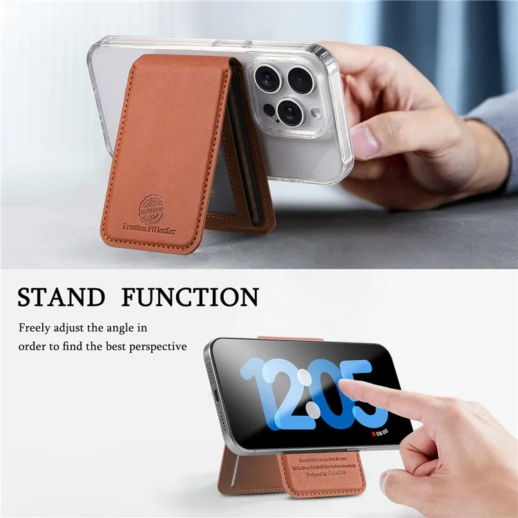 MC-W28 Porte-carte Ultra-Fin Magnétique pour Téléphone avec Blocage RFID, Motif Sergé et Support, Marron