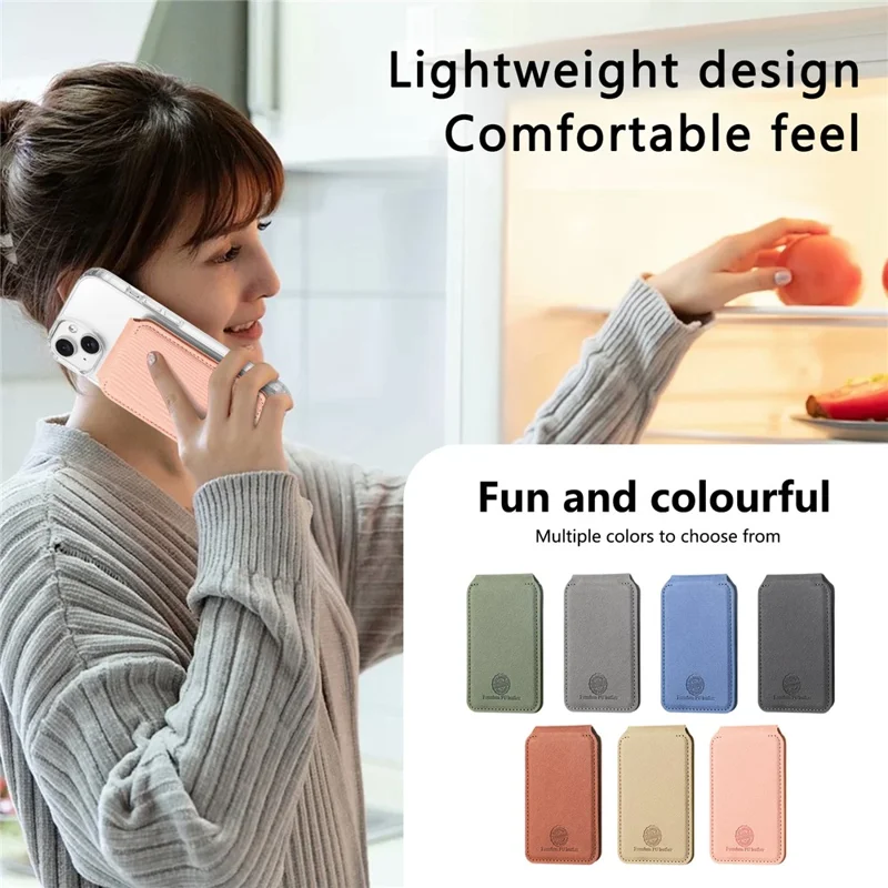 MC-W28 Ultra Thin Magnetic Card Holder for Phone Back RFID Blocking Twill Pattern Kickstand Card Case - Pink