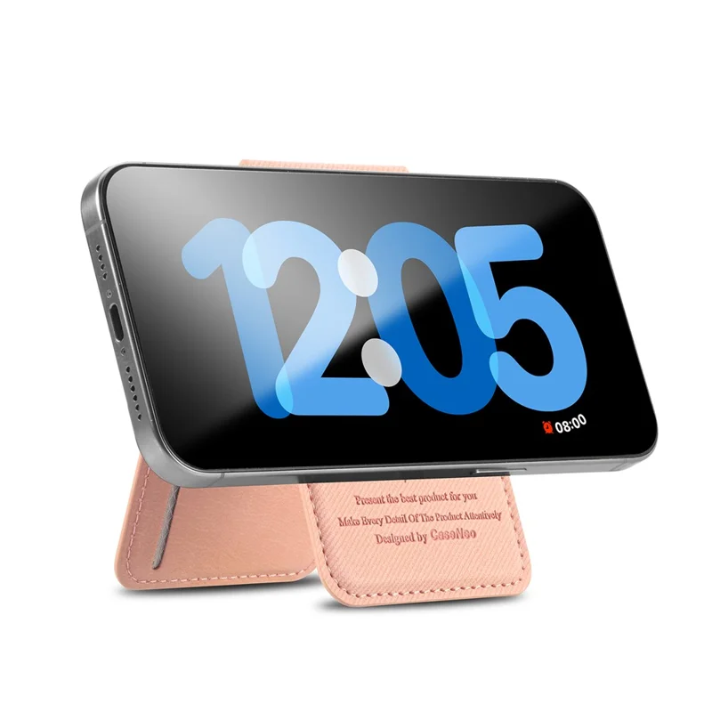 MC-W28 Ultra Thin Magnetic Card Holder for Phone Back RFID Blocking Twill Pattern Kickstand Card Case - Pink