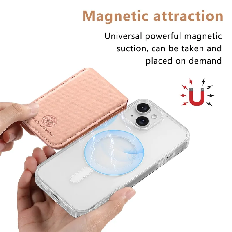 MC-W28 Ultra Thin Magnetic Card Holder for Phone Back RFID Blocking Twill Pattern Kickstand Card Case - Pink