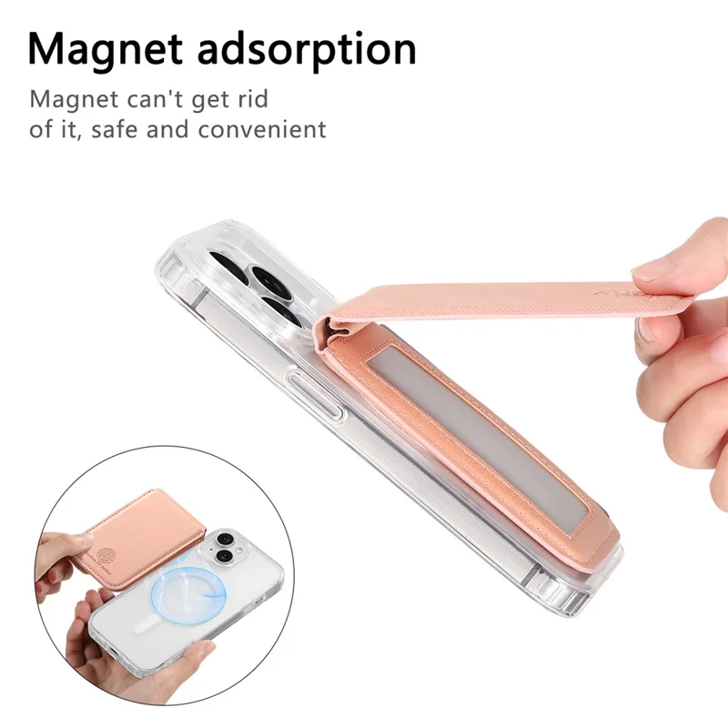 MC-W28 Ultra Thin Magnetic Card Holder for Phone Back RFID Blocking Twill Pattern Kickstand Card Case - Pink