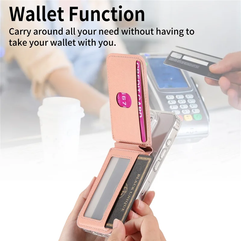 MC-W28 Ultra Thin Magnetic Card Holder for Phone Back RFID Blocking Twill Pattern Kickstand Card Case - Pink