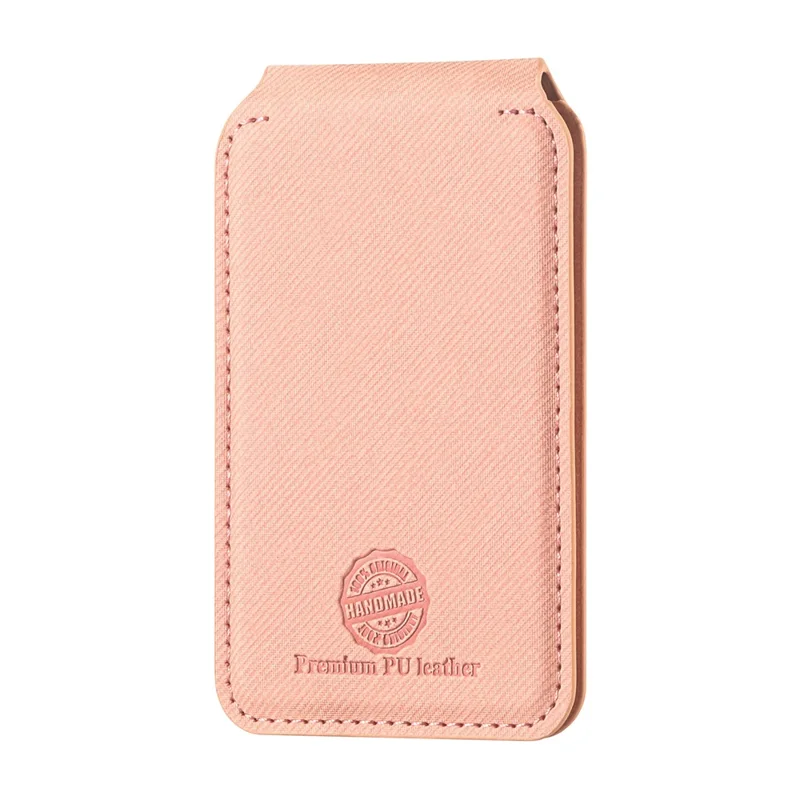 MC-W28 Ultra Thin Magnetic Card Holder for Phone Back RFID Blocking Twill Pattern Kickstand Card Case - Pink