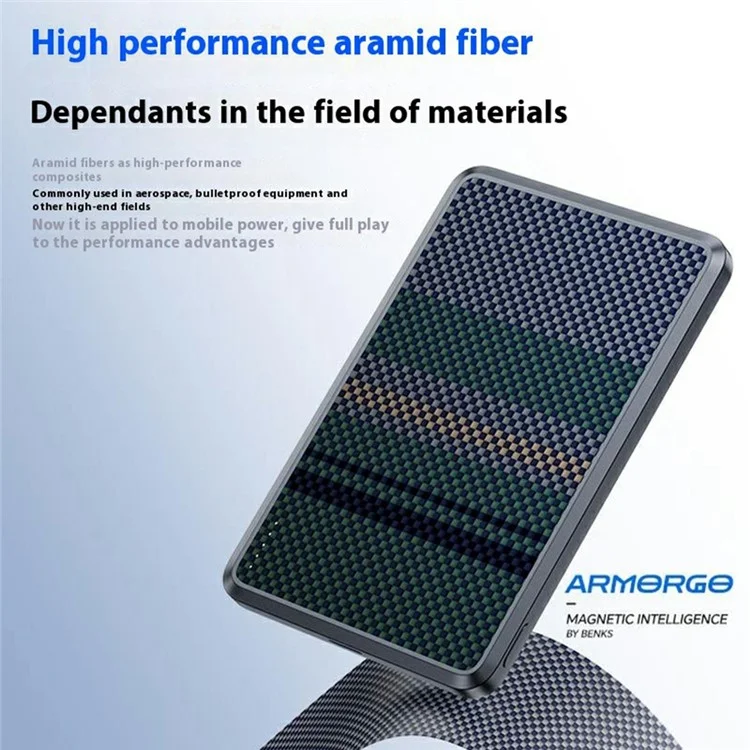 Carregador Portátil BENKS MP15 de 5000mAh com Fibra de Aramida, Carregamento Sem Fio Magnético - Cinza