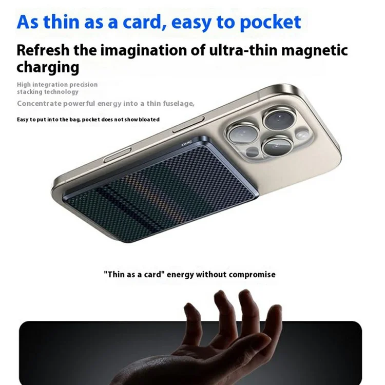 BENKS MP16 Batteria portatile da 10000 mAh Caricabatterie wireless a fibra aramidica Powerbank magnetico - Grigio