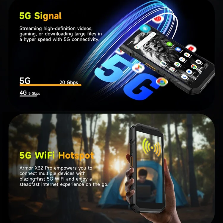 ULEFONE Armor X32 Pro 5G Smartphone Robuste 5,65 pouces Dimensity 6300 8 Go + 256 Go 5500 mAh Caméra 64 MP Android 14 - Noir