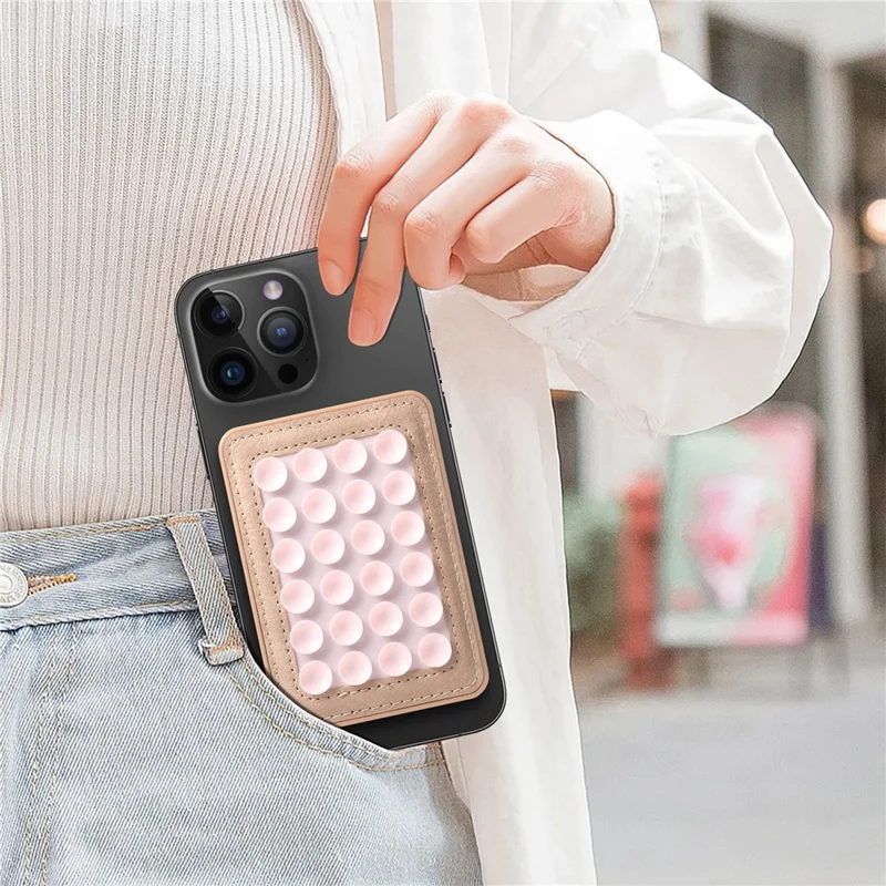 MC-W18 Magnetic Phone Back Stand Silicone Suction Cup Phone Mount - Khaki