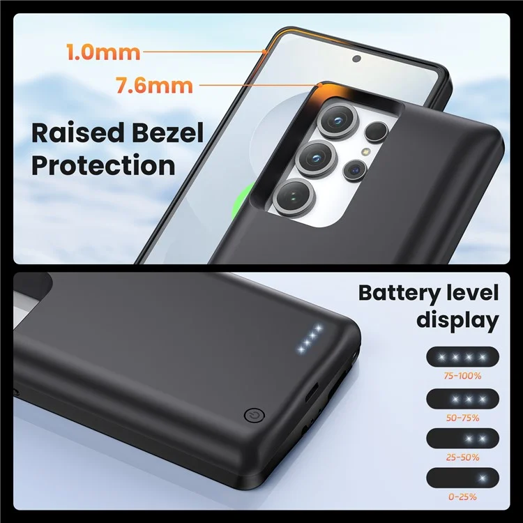 TY-118 For Samsung Galaxy S24 Ultra 10000mAh Battery Case Power Bank Portable Charger Protective Cover