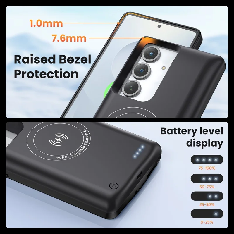 TY-118W For Samsung Galaxy S25 / S24 10000mAh Battery Case Charger Cover Compatible with MagSafe (Not Support Wireless Discharge)