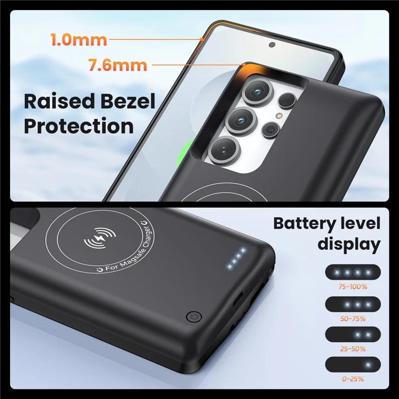 Capa Carregadora de Bateria TY-118W para Samsung Galaxy S25 Ultra de 10000mAh Compatível com MagSafe (Sem Suporte para Descarga Sem Fio)