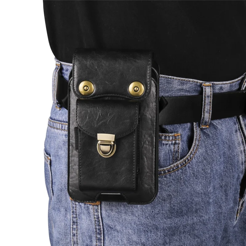 Bolsa Transversal de 6,7 Polegadas para Celular, Pochete de Couro com Alça de Ombro - Preto