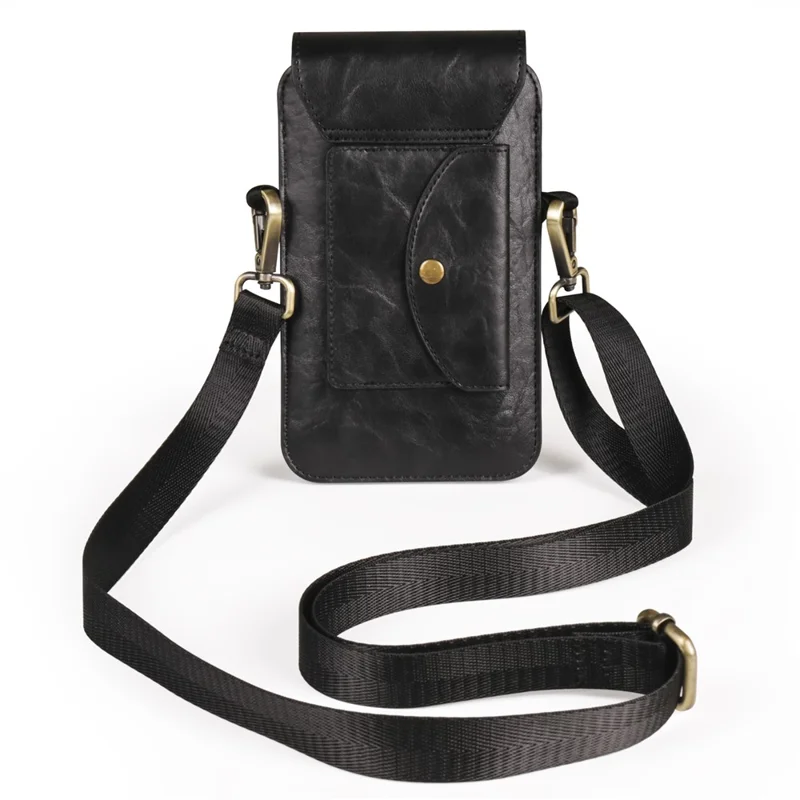 Bolsa Transversal de 6,7 Polegadas para Celular, Pochete de Couro com Alça de Ombro - Preto