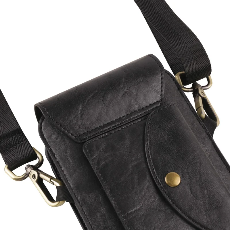 Bolsa Transversal de 6,7 Polegadas para Celular, Pochete de Couro com Alça de Ombro - Preto
